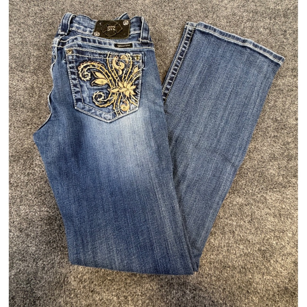 Miss Me‎ Bootcut Jeans Medium Wash Embroidered Studded Size 29